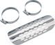 Hitzeschutzblech Scrambler-Optik (Abm. 185x68mm, Radius 40mm) Lieferung inkl. 2 Stück Edelstahl-Schlauchschellen für 45-65mm Rohrdurchmesser
