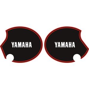 Seitendeckelaufkleber-Set 'YAMAHA' rechts+links, schwarz glänzend, rote Streifen (analog Tankdekor), Schriftzug weiß