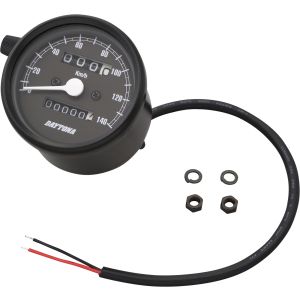 Daytona 'Mechanica II' Tachometer, 140km/h-Anzeige, 60mm Durchmesser, Gehäuse schwarz, Ziffernblatt schwarz, LED-Beleuchtung, 6-12V, ohne Halter