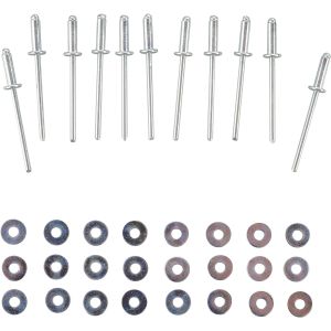 Befestigungs-Set für Kotflügel-Verbreiterung Art. 50791-XX, 10 Stück Blindnieten und 20 Stück U-Scheiben (weiß und silber)