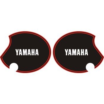 Seitendeckelaufkleber-Set 'YAMAHA' rechts+links, schwarz glänzend, rote Streifen (analog Tankdekor), Schriftzug weiß