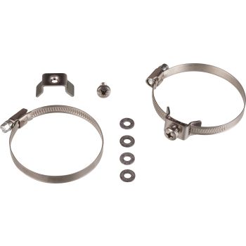 Universal-Hitzeschutzaufnahme, 50-68mm Krümmer-DM, Edelstahl, M6-Aufnahme, mit hitzefesten U-Scheiben (je eine über / unter Hitzeschutzblech positionieren)