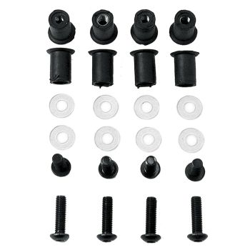M5x16 Alu-Schrauben-Set (schwarz) inkl. Gummi-Dübelmuttern (Durchmesser 9mm), Durchmesser U-Scheibe 12mm, 8 Stück