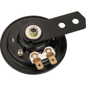 Hupe 12V, 100db, schwarz, Durchmesser ca. 70mm, ohne Gummilagerung zwischen Hupe/Halter, Halter abschraubbar