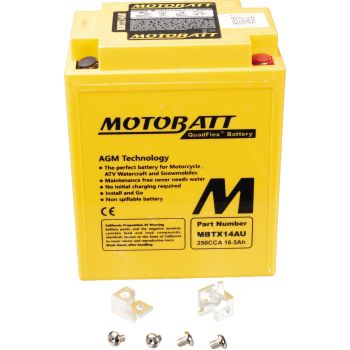 AGM-Batterie MOTOBATT 12V / 16.5Ah, wartungsfrei befüllt, auslaufsicher durch AGM-Technologie (Glasfaservlies), Typ YB14L-A / YTX14AH / YB14A1