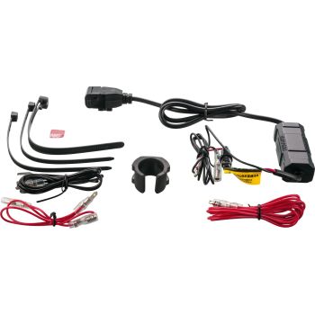 Daytona Traveller-Kit USB-A, kompl. Zusatzkabelbaum mit 5V/3A, 9V/3A, 12V/2.5A USB-Steckdose (QC 30W) , ca. 2m mehrtlg. Kabelbaum + Lenkerklemme