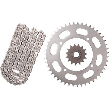 XW-Ring Kettensatz inkl. 15Z Ritzel feinverzahnt, 47Z Kettenblatt, OFFENE RK520XRE-Kette mit 110 Gliedern, Hohlniet- und Clipschloss
